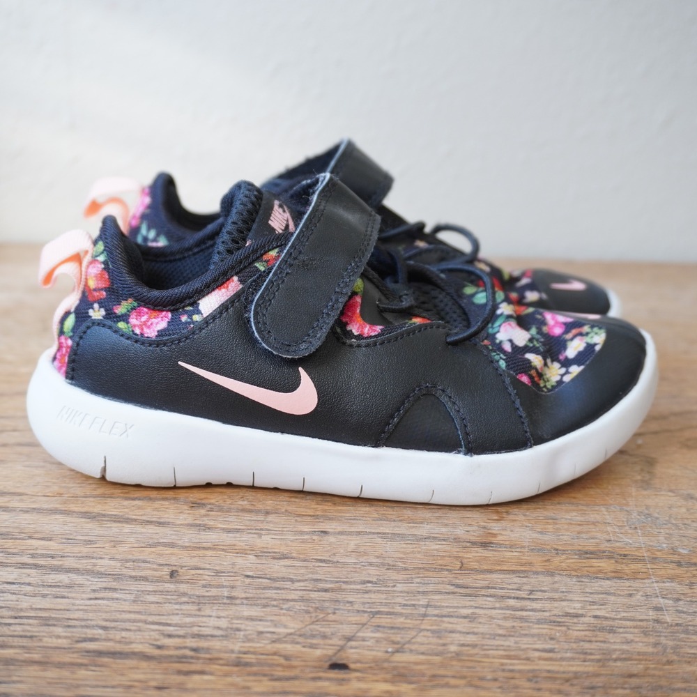 Nike Kids 13C Black Floral Flex Contact 3 Running Shoes Sneakers Casual School